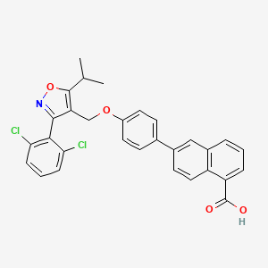 molecular formula C30H23Cl2NO4 B1672400 1-Naphthalenecarboxylic acid, 6-(4-((3-(2,6-dichlorophenyl)-5-(1-methylethyl)-4-isoxazolyl)methoxy)phenyl)- CAS No. 943549-47-1