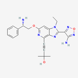 molecular formula C23H25N7O3 B1672406 (S)-4-(2-(4-amino-1,2,5-oxadiazol-3-yl)-6-(2-amino-2-phenylethoxy)-1-ethyl-1H-imidazo[4,5-c]pyridin-4-yl)-2-methylbut-3-yn-2-ol 