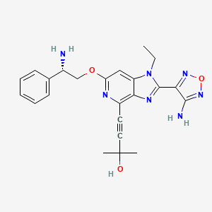 molecular formula C23H25N7O3 B1672406 (S)-4-(2-(4-amino-1,2,5-oxadiazol-3-yl)-6-(2-amino-2-phenylethoxy)-1-ethyl-1H-imidazo[4,5-c]pyridin-4-yl)-2-methylbut-3-yn-2-ol CAS No. 913640-57-0