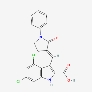 molecular formula C20H14Cl2N2O3 B1672445 1H-Indole-2-carboxylic acid, 4,6-dichloro-3-((2-oxo-1-phenyl-3-pyrrolidinylidene)methyl)-, (E)- CAS No. 166974-22-7