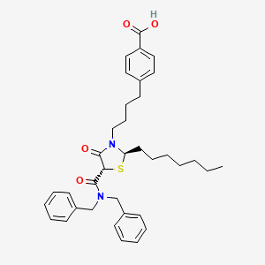 molecular formula C37H46N2O4S B1672447 Benzoic acid, 4-(4-((2R,5R)-5-((bis(phenylmethyl)amino)carbonyl)-2-heptyl-4-oxo-3-thiazolidinyl)butyl)-, rel- CAS No. 321557-86-2