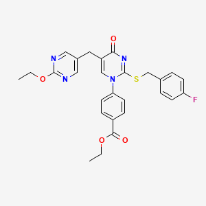 molecular formula C27H25FN4O4S B1672450 Ethyl 4-[5-[(2-ethoxypyrimidin-5-yl)methyl]-2-[(4-fluorophenyl)methylsulfanyl]-4-oxopyrimidin-1-yl]benzoate CAS No. 306974-70-9