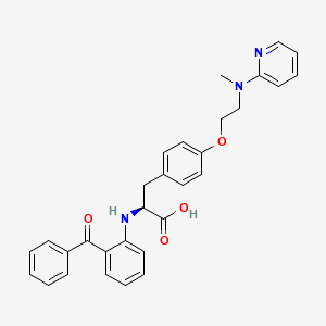 molecular formula C30H29N3O4 B1672451 (S)-2-(2-benzoylphenylamino)-3-(4-(2-(methyl(pyridin-2-yl)amino)ethoxy)phenyl)propanoic acid CAS No. 196808-24-9