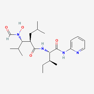 molecular formula C22H36N4O4 B1672458 (2R,3S)-3-(Formyl-hydroxyamino)-2-(2-methyl-1-propyl)-4-methylpentanoic acid, ((1S,2S)-2-methyl-1-(2-pyridylcarbamoyl)-1-butyl)amide CAS No. 212609-68-2