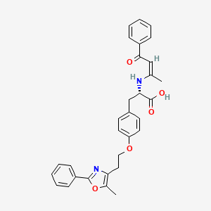 B1672464 (2S)-3-[4-[2-(5-methyl-2-phenyl-1,3-oxazol-4-yl)ethoxy]phenyl]-2-[[(Z)-4-oxo-4-phenylbut-2-en-2-yl]amino]propanoic acid CAS No. 258345-41-4