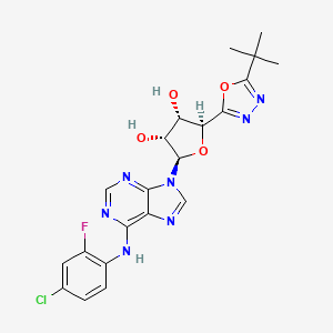 molecular formula C21H21ClFN7O4 B1672467 (2S,3S,4R,5R)-2-(5-tert-Butyl-1,3,4-oxadiazol-2-yl)-5-(6-(4-chloro-2-fluoro-anilino)purin-9-yl)tetrahydrofuran-3,4-diol CAS No. 253124-46-8