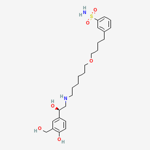 molecular formula C25H38N2O6S B1672472 Benzenesulfonamide, 3-(4-((6-(((2R)-2-hydroxy-2-(4-hydroxy-3-(hydroxymethyl)phenyl)ethyl)amino)hexyl)oxy)butyl)- CAS No. 452339-68-3
