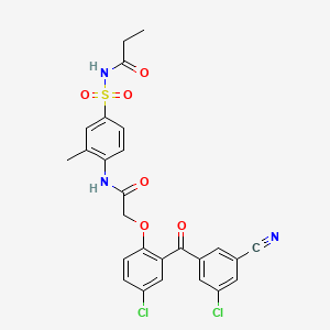 molecular formula C26H21Cl2N3O6S B1672475 N-({4-[({4-chloro-2-[(3-chloro-5-cyanophenyl)carbonyl]phenoxy}acetyl)amino]-3-methylphenyl}sulfonyl)propanamide CAS No. 457635-65-3