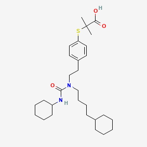 molecular formula C29H46N2O3S B1672476 2-[(4-{2-[(4-Cyclohexylbutyl)(cyclohexylcarbamoyl)amino]ethyl}phenyl)sulfanyl]-2-methylpropanoic acid CAS No. 265129-71-3