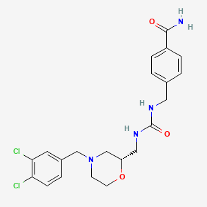 molecular formula C21H24Cl2N4O3 B1672477 Benzamide, 4-(((((((2S)-4-((3,4-dichlorophenyl)methyl)-2-morpholinyl)methyl)amino)carbonyl)amino)methyl)- CAS No. 408303-43-5