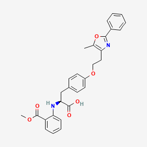 molecular formula C29H28N2O6 B1672479 N-(2-(Methoxycarbonyl)phenyl]-O-[2-(5-methyl-2-phenyl-4-oxazolyl)ethyl)-L-tyrosine CAS No. 196809-22-0