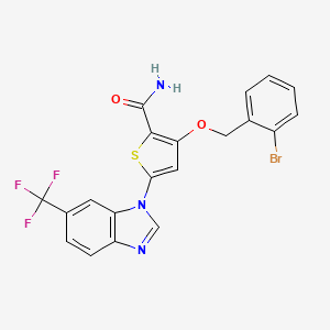 molecular formula C20H13BrF3N3O2S B1672548 3-[(2-Bromophenyl)methoxy]-5-[6-(trifluoromethyl)benzimidazol-1-yl]thiophene-2-carboxamide CAS No. 660869-54-5