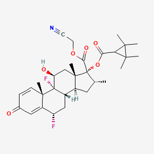 molecular formula C31H39F2NO6 B1672549 Androsta-1,4-diene-17-carboxylic acid, 6,9-difluoro-11-hydroxy-16-methyl-3-oxo-17-(((2,2,3,3-tetramethylcyclopropyl)carbonyl)oxy)-, cyanomethyl ester, (6alpha,11beta,16alpha,17alpha)- CAS No. 827319-43-7