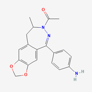 molecular formula C19H19N3O3 B1672567 1-(4-Aminophenyl)-3-acetyl-4-methyl-3,4-dihydro-7,8-methylenedioxy-5H-2,3-benzodiazepine CAS No. 143691-37-6