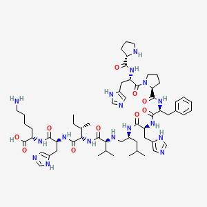 B1672576 L-Lysine, N2-(N-(N-(N-(4-methyl-2-((N-(N-(1-(N-L-prolyl-L-histidyl)-L-prolyl)-L-phenylalanyl)-L-histidyl)amino)pentyl)-L-valyl)-L-isoleucyl)-L-histidyl)-, (S)- CAS No. 85139-12-4