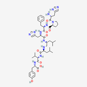 molecular formula C52H74N12O9 B1672583 (2S)-2-[[(2S)-2-[[(2S)-2-[[(2S)-2-[[(2S)-2-[[(2S)-2-[[(2S)-1-[(2R)-2-amino-3-(1H-imidazol-5-yl)propanoyl]pyrrolidine-2-carbonyl]amino]-3-phenylpropanoyl]amino]-3-(1H-imidazol-5-yl)propanoyl]amino]-4-methylpentyl]amino]-4-methylpentanoyl]amino]-3-methylbutanoyl]amino]-3-(4-hydroxyphenyl)propanoic acid CAS No. 82131-82-6