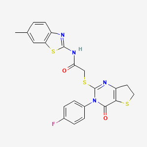 molecular formula C22H17FN4O2S3 B1672697 2-((3-(4-氟苯基)-4-氧代-3,4,6,7-四氢噻唑并[3,2-d]嘧啶-2-基)硫代)-N-(6-甲基苯并[d]噻唑-2-基)乙酰胺 CAS No. 687561-60-0