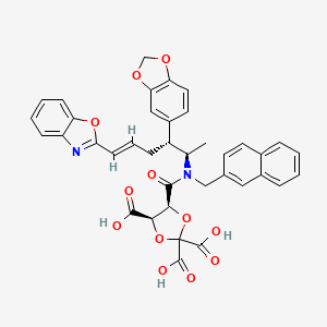 molecular formula C38H32N2O12 B1672708 1,3-Dioxolane-2,2,4-tricarboxylic acid, 5-((((1R,2R,4E)-2-(1,3-benzodioxol-5-yl)-5-(2-benzoxazolyl)-1-methyl-4-pentenyl)(2-naphthalenylmethyl)amino)carbonyl)-, (4R,5S)- CAS No. 191088-19-4