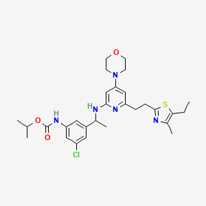 molecular formula C29H38ClN5O3S B1672711 Carbamic acid, (3-chloro-5-(1-((6-(2-(5-ethyl-4-methyl-2-thiazolyl)ethyl)-4-(4-morpholinyl)-2-pyridinyl)amino)ethyl)phenyl)-, 1-methylethyl ester CAS No. 329716-61-2
