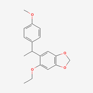 molecular formula C18H20O4 B1672716 5-Ethoxy-6-[1-(4-methoxyphenyl)ethyl]-1,3-benzodioxole CAS No. 71712-17-9