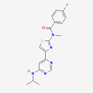 molecular formula C18H18FN5OS B1672735 4-fluoro-N-methyl-N-[4-[6-(propan-2-ylamino)pyrimidin-4-yl]-1,3-thiazol-2-yl]benzamide CAS No. 932737-65-0