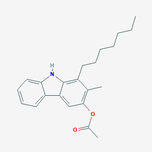 molecular formula C22H27NO2 B167274 9H-Carbazol-3-ol, 1-heptyl-2-methyl-, acetate (ester) CAS No. 139196-84-2