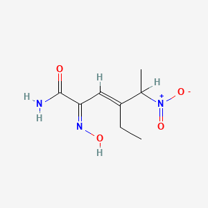 molecular formula C8H13N3O4 B1672741 (E,2E)-4-乙基-2-羟基亚氨基-5-硝基己-3-烯酰胺 CAS No. 138472-01-2