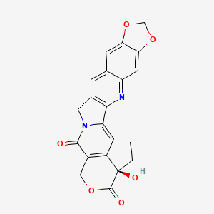 molecular formula C21H16N2O6 B1672752 (4R)-4-Ethyl-4-hydroxy-8,9-methylenedioxy-1H-pyrano[3',4':6,7]indolizino[1,2-b]quinoline-3,14(4H,12H)-dione CAS No. 151636-76-9