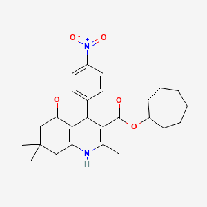 molecular formula C26H32N2O5 B1672774 Cycloheptyl 2,7,7-trimethyl-4-(4-nitrophenyl)-5-oxo-1,4,5,6,7,8-hexahydroquinoline-3-carboxylate CAS No. 433244-15-6