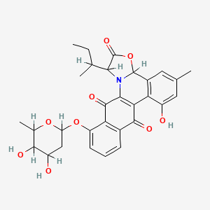 molecular formula C30H31NO9 B1672776 3-Butan-2-yl-19-(4,5-dihydroxy-6-methyloxan-2-yl)oxy-11-hydroxy-9-methyl-5-oxa-2-azapentacyclo[11.8.0.02,6.07,12.015,20]henicosa-1(13),7(12),8,10,15(20),16,18-heptaene-4,14,21-trione CAS No. 149633-99-8