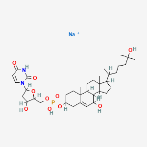 molecular formula C36H57N2NaO10P+ B1672819 sodium;[5-(2,4-dioxopyrimidin-1-yl)-3-hydroxyoxolan-2-yl]methyl [7-hydroxy-17-(6-hydroxy-6-methylheptan-2-yl)-10,13-dimethyl-2,3,4,7,8,9,11,12,14,15,16,17-dodecahydro-1H-cyclopenta[a]phenanthren-3-yl] hydrogen phosphate CAS No. 126671-68-9