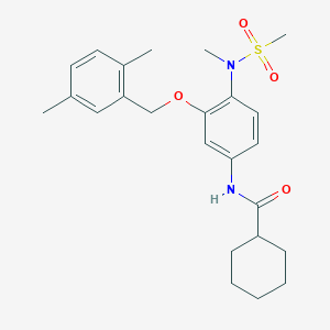 molecular formula C24H32N2O4S B1672820 N-[3-[(2,5-dimethylphenyl)methoxy]-4-[methyl(methylsulfonyl)amino]phenyl]cyclohexanecarboxamide CAS No. 1021926-22-6