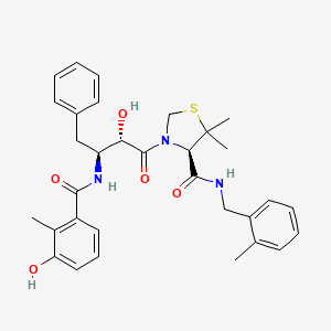 molecular formula C32H37N3O5S B1672827 (4r)-3-{(2s,3s)-2-Hydroxy-3-[(3-Hydroxy-2-Methylbenzoyl)amino]-4-Phenylbutanoyl}-5,5-Dimethyl-N-(2-Methylbenzyl)-1,3-Thiazolidine-4-Carboxamide CAS No. 186538-00-1