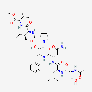 molecular formula C42H68N8O11 B1672832 methyl (2S)-2-[[(2S,3S)-2-[[(2S)-1-[3-[[(2S)-2-[[(2S)-2-[[(2S)-2-acetamido-3-hydroxypropanoyl]amino]-4-methylpentanoyl]amino]-4-amino-4-oxobutanoyl]amino]-2-hydroxy-4-phenylbutyl]pyrrolidine-2-carbonyl]amino]-3-methylpentanoyl]amino]-3-methylbutanoate CAS No. 132748-20-0