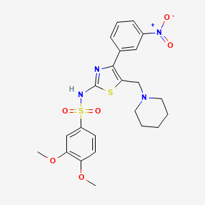 molecular formula C23H26N4O6S2 B1672968 3,4-diMethoxy-N-(4-(3-nitrophenyl)-5-(piperidin-1-ylmethyl)thiazol-2-yl)benzenesulfonaMide CAS No. 1008119-83-2