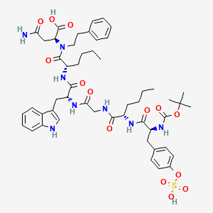 molecular formula C51H68N8O14S B1672972 tert-Butoxycarbonyl-sulfo-tyrosyl-norleucyl-glycyl-tryptophyl-norleucyl-aspartic acid phenethylamide CAS No. 120775-49-7