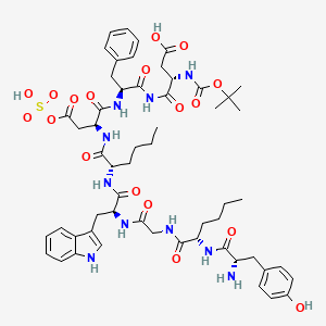 (3S)-4-[[(2S)-2-[[(2S)-2-[[(2S)-2-[[(2S)-2-[[2-[[(2S)-2-[[(2S)-2-amino-3-(4-hydroxyphenyl)propanoyl]amino]hexanoyl]amino]acetyl]amino]-3-(1H-indol-3-yl)propanoyl]amino]hexanoyl]amino]-4-oxo-4-sulfooxybutanoyl]amino]-3-phenylpropanoyl]amino]-3-[(2-methylpropan-2-yl)oxycarbonylamino]-4-oxobutanoic acid