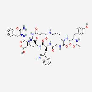 molecular formula C53H67N11O13 B1672979 (3S)-3-[[(5S,8S,23S)-23-[[(2S)-2-acetamido-3-(4-hydroxyphenyl)propanoyl]amino]-5-(1H-indol-3-ylmethyl)-3,6,14,17,24-pentaoxo-1,4,7,13,18-pentazacyclotetracosane-8-carbonyl]amino]-4-[[(2S)-1-amino-1-oxo-3-phenylpropan-2-yl]amino]-4-oxobutanoic acid CAS No. 130582-10-4