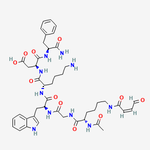 molecular formula C44H58N10O11 B1672980 (3S)-3-[[(2S)-2-[[(2S)-2-[[2-[[(2S)-2-acetamido-6-[[(Z)-4-oxobut-2-enoyl]amino]hexanoyl]amino]acetyl]amino]-3-(1H-indol-3-yl)propanoyl]amino]-6-aminohexanoyl]amino]-4-[[(2S)-1-amino-1-oxo-3-phenylpropan-2-yl]amino]-4-oxobutanoic acid CAS No. 130582-12-6