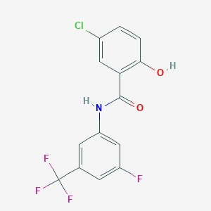 molecular formula C14H8ClF4NO2 B1672982 5-Chloro-N-[3-fluoro-5-(trifluoromethyl)phenyl]-2-hydroxybenzamide CAS No. 439144-75-9