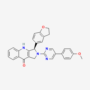 molecular formula C30H24N4O3 B1672989 9H-Pyrrolo(3,4-b)quinolin-9-one, 3-(2,3-dihydro-5-benzofuranyl)-1,2,3,4-tetrahydro-2-(5-(4-methoxyphenyl)-2-pyrimidinyl)-, (3R)- CAS No. 374927-03-4