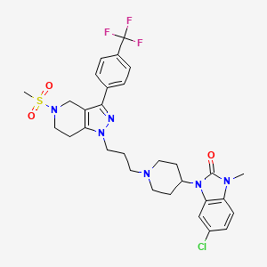 molecular formula C30H34ClF3N6O3S B1672991 1H-Pyrazolo(4,3-C)pyridine, 1-(3-(4-(6-chloro-2,3-dihydro-3-methyl-2-oxo-1H-benzimidazol-1-yl)-1-piperidinyl)propyl)-4,5,6,7-tetrahydro-5-(methylsulfonyl)-3-(4-(trifluoromethyl)phenyl)- CAS No. 400797-24-2