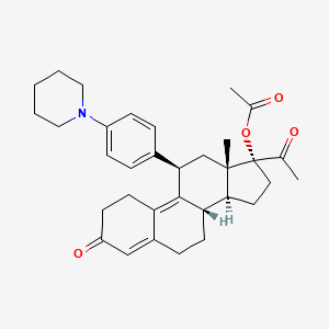 molecular formula C33H41NO4 B1672993 19-Norpregna-4,9-diene-3,20-dione, 17-(acetyloxy)-11-(4-(1-piperidinyl)phenyl)-, (11beta)- CAS No. 240805-96-3