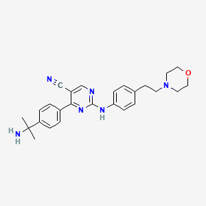 molecular formula C26H30N6O B1672997 5-Pyrimidinecarbonitrile, 4-(4-(1-amino-1-methylethyl)phenyl)-2-((4-(2-(4-morpholinyl)ethyl)phenyl)amino)- CAS No. 314267-57-7