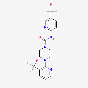molecular formula C17H15F6N5O B1673000 1-Piperazinecarboxamide, 4-(3-(trifluoromethyl)-2-pyridinyl)-N-(5-(trifluoromethyl)-2-pyridinyl)- CAS No. 821768-06-3