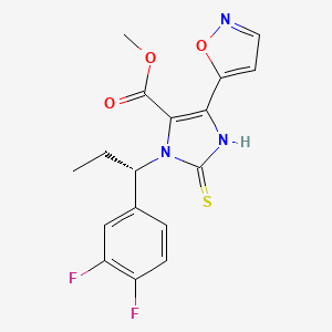 molecular formula C17H15F2N3O3S B1673011 3-[(1S)-1-(3,4-Difluorophenyl)propyl]-2,3-dihydro-5-(5-isoxazolyl)-2-thioxo-1H-imidazole-4-carboxylic acid methyl ester CAS No. 871313-59-6