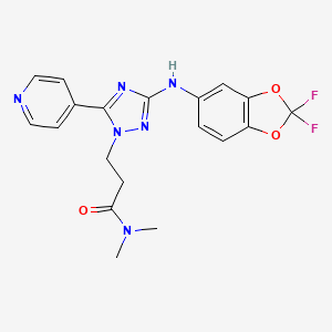 molecular formula C19H18F2N6O3 B1673019 1H-1,2,4-Triazole-1-propanamide, 3-((2,2-difluoro-1,3-benzodioxol-5-yl)amino)-N,N-dimethyl-5-(4-pyridinyl)- CAS No. 953428-73-4