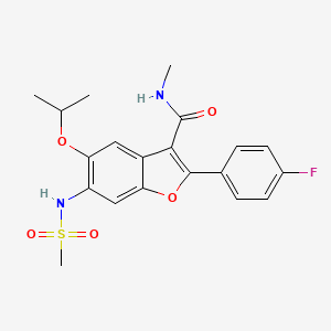 molecular formula C20H21FN2O5S B1673023 2-(4-Fluorophenyl)-N-Methyl-6-[(Methylsulfonyl)amino]-5-(Propan-2-Yloxy)-1-Benzofuran-3-Carboxamide CAS No. 691852-36-5
