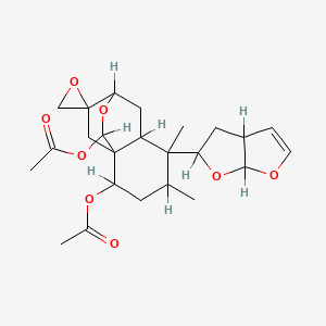 molecular formula C24H32O8 B1673078 [5-(3a,4,5,6a-Tetrahydrofuro[2,3-b]furan-5-yl)-10-acetyloxy-4,5-dimethylspiro[9-oxatricyclo[6.2.2.01,6]dodecane-12,2'-oxirane]-2-yl] acetate CAS No. 124901-80-0