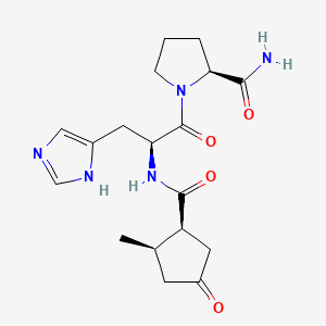 molecular formula C18H25N5O4 B1673105 N(alpha)-(2-Methyl-4-oxocyclopentanecarbonyl)-L-histidyl-L-prolinamide CAS No. 148152-77-6